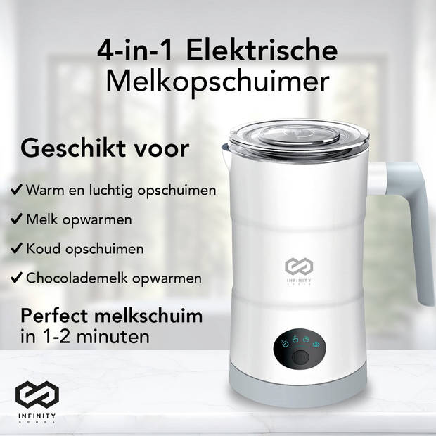 Infinity Goods 4-in-1 Elektrische Melkopschuimer - 350 ml - Opschuimen en verwarmen - Cappuccino - Vaatwasserbestendig -