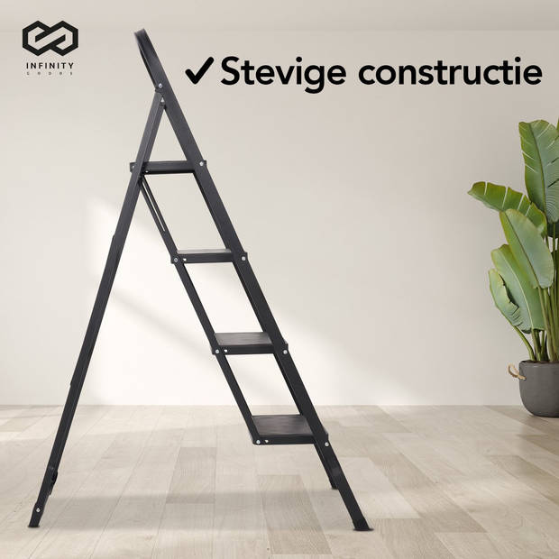 Infinity Goods Stevige Huishoudtrap 4 Treden - Keukentrap Inklapbaar - Anti-Slip - Trap Ladder - Opvouwbaar - Metaal -