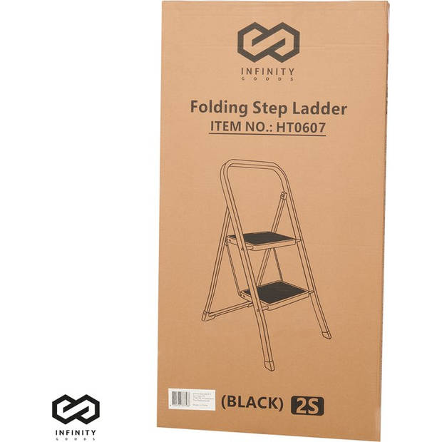 Infinity Goods Stevige Huishoudtrap 2 Treden - Keukentrap Inklapbaar - Anti-Slip - Trap Ladder - Opvouwbaar - Metaal -