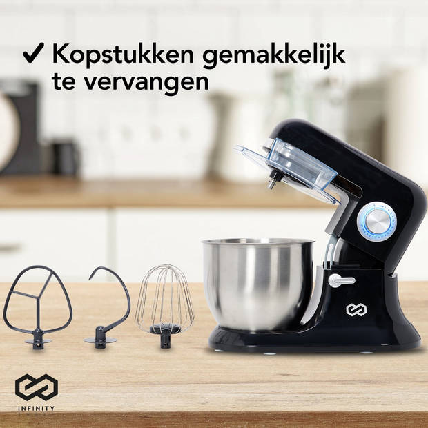 Infinity Goods Keukenmachine - Keukenmixer - 6,5L RVS Mengkom - Keukenrobot - Foodprocessor - Met Accessoires - 1600W -