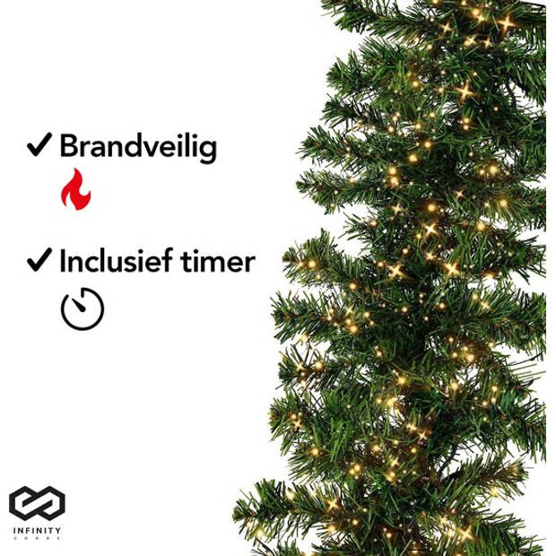 Infinity Goods Guirlande Met verlichting - Timer - Kerstversiering - 270CM - Kerstslinger - Kerstdecoratie - 35 LED -