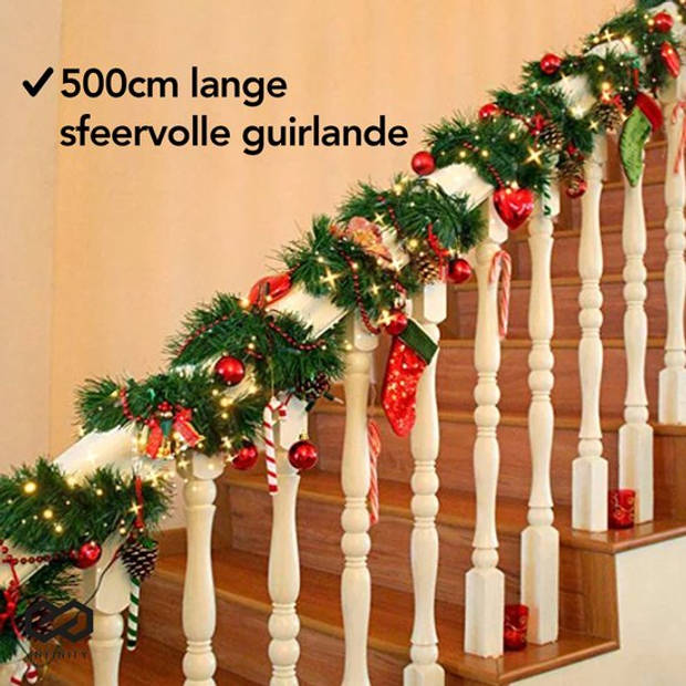 Nordlandia Guirlande Met verlichting - Kerstversiering - 500CM - Kerstslinger - Kerstdecoratie - 100 LED - Groen