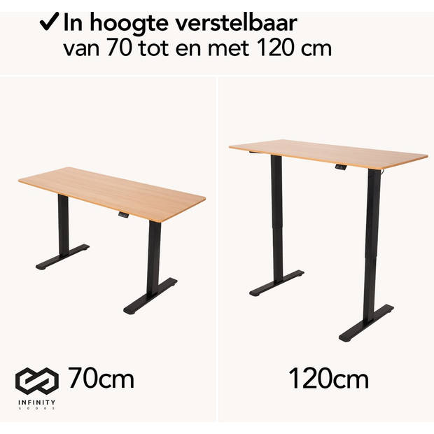 Infinity Goods Zit Sta Bureau - Elektrisch Verstelbaar In Hoogte - 140 x 60 CM - Bruin