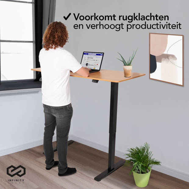 Infinity Goods Zit Sta Bureau - Elektrisch Verstelbaar In Hoogte - 140 x 60 CM - Bruin