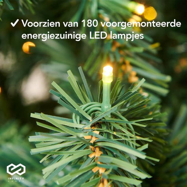 Infinity Goods Kunstkerstboom Met LED Verlichting - 210 cm - Realistische Kunststof Kerstboom - Metalen Standaard -
