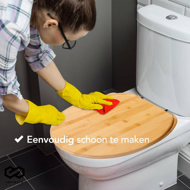 Infinity Goods Bamboe WC Bril Emmy - Toiletbril Met Deksel - RVS Scharnieren - Inclusief Bevestigingsmateriaal