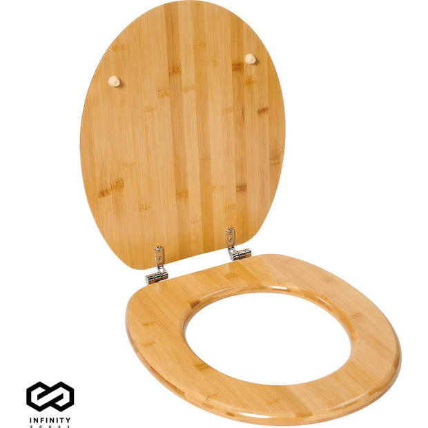 Infinity Goods Bamboe WC Bril Emmy - Toiletbril Met Deksel - RVS Scharnieren - Inclusief Bevestigingsmateriaal