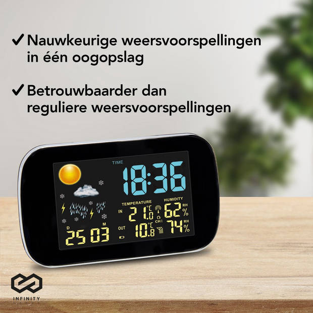 Infinity Goods Weerstation - Weersverwachting - Hygrometer - Binnen en Buiten - Temperatuur - Luchtvochtigheid -