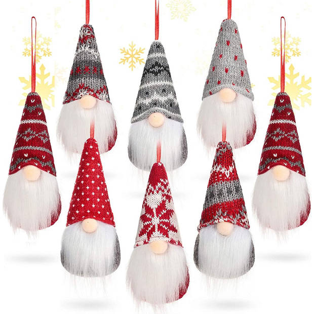 FLOOQ - Kerstversiering - Kerstdecoratie voor binnen - Kerstboomversiering - Gnomes - Kabouters - 8 stuks