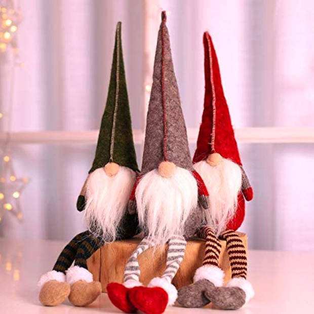 FLOOQ Gnoom Set 3 Stuks - Kerstbeelden & Figuren - Kerst Kabouter - Kerstdecoratie voor binnen - Kerstversiering - Gnome