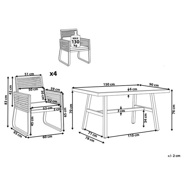 Beliani CANETTO - Tuintafelset-Zwart-Aluminium