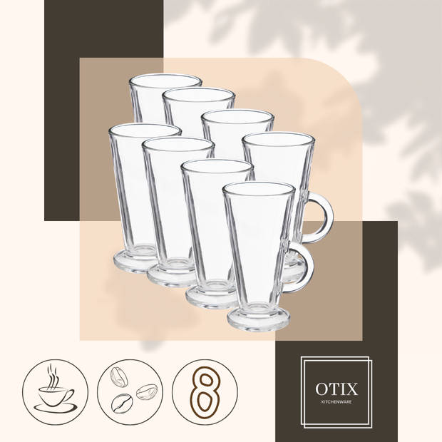 OTIX Latte Macchiato Glazen - 280 ml - 8 Stuks met Oor - Cappuchino - Theeglazen met oor