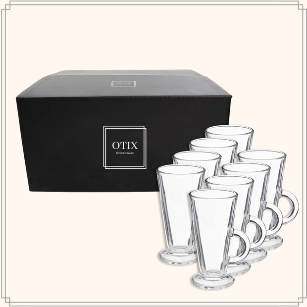 OTIX Latte Macchiato Glazen - 280 ml - 8 Stuks met Oor - Cappuchino - Theeglazen met oor