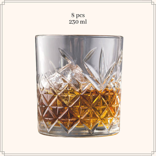 OTIX Whiskey Glazen - Set van 8 - Kristal - Stijlvol - 230 ml - Dik glas - Stevig - Sierlijk