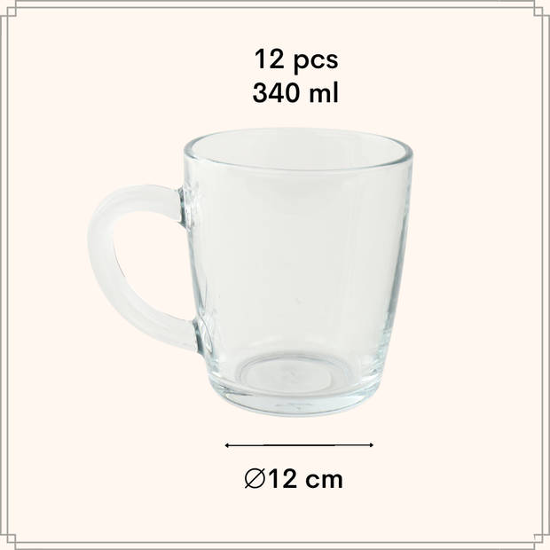 OTIX Theeglazen met Oor - Theemok - Theetassen - 12 Stuks - 340ml - Glas - Latte Macchiato Glazen