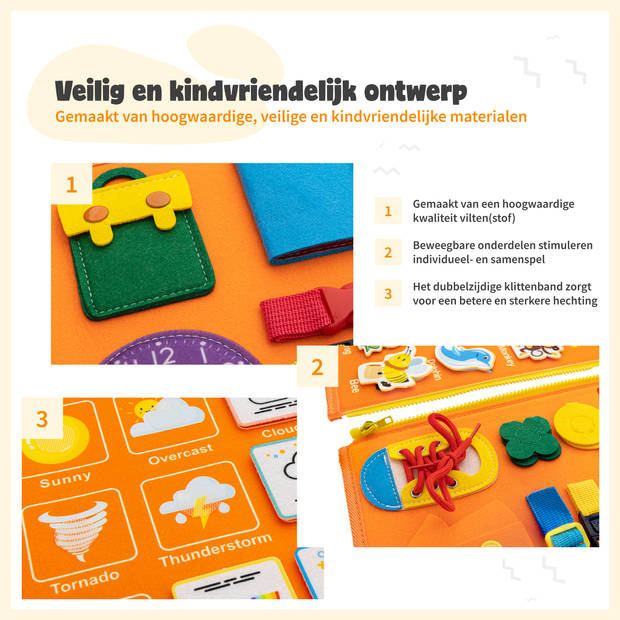Montiplay® Montessori Speelgoed - Sensorisch Speelgoed - Activiteitenbord - Busy Board - Educatief speelgoed - Oranje