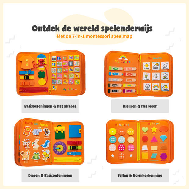 Montiplay® Montessori Speelgoed - Sensorisch Speelgoed - Activiteitenbord - Busy Board - Educatief speelgoed - Oranje