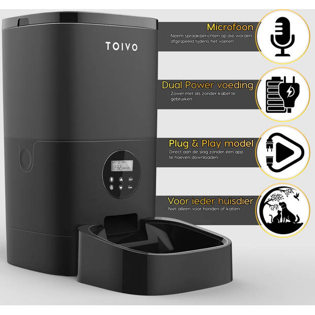 Toivo Voerautomaat - 4 Liter - Instelbaar Voedingsschema - Automatische Voerbak - Voerdispenser - Katten en Honden