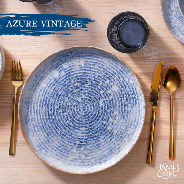 James Cooke Serviesset Azure Vintage Stoneware 6-persoons 24-delig Wit Blauw