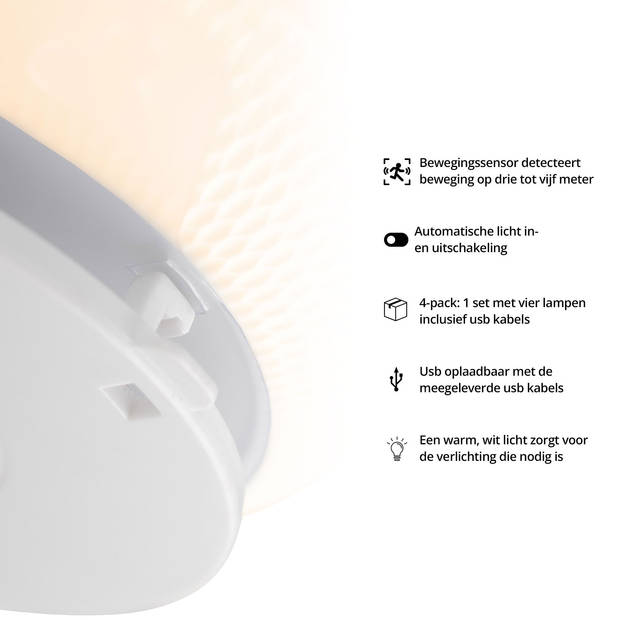 FlinQ LED Kastverlichting - Keukenverlichting - Bewegingsensor - Oplaadbaar - 4-pack - Wit
