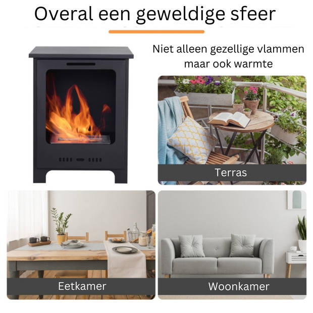 Bio ethanol sfeerhaard - 1,5 L - 3 uur brandtijd - Geen rook - Metaal 40 x 30 x 50 cm