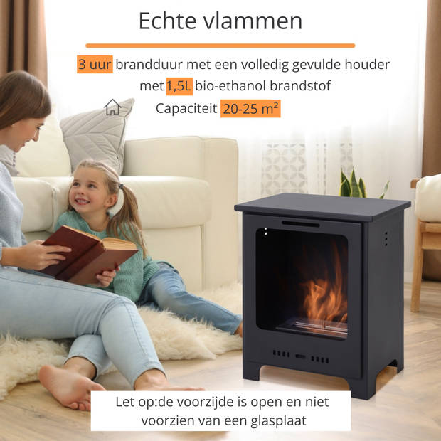 Bio ethanol sfeerhaard - 1,5 L - 3 uur brandtijd - Geen rook - Metaal 40 x 30 x 50 cm