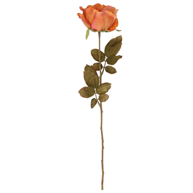 Top Art Kunstbloem roos Calista - 3x - oranje - 66 cm - kunststof steel - decoratie bloemen - Kunstbloemen