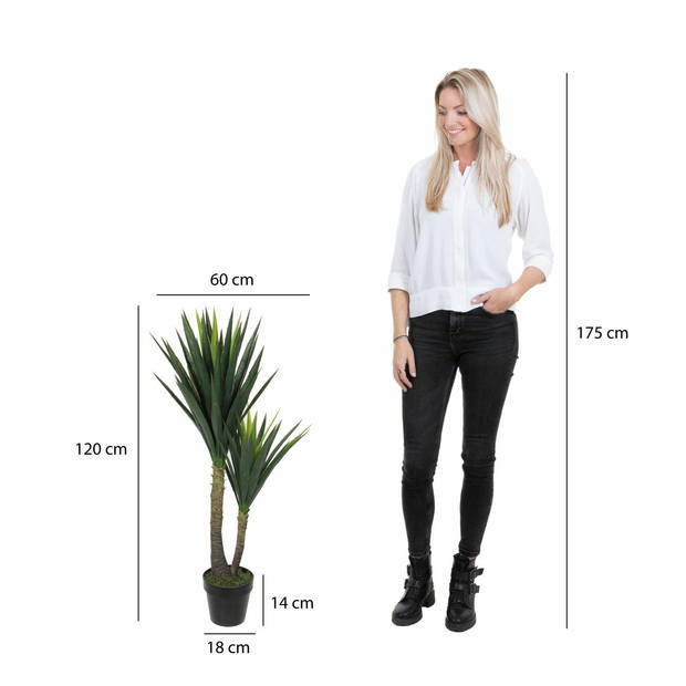 Groene Yucca kunstplanten 120 cm met zwarte pot - Kunstplanten