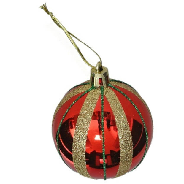 Kerstballen gedecoreerd - 6x st - 6 cm - kunststof - rood/goud - Kerstbal