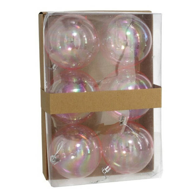 Kerstballen - 6x st - 8 cm - kunststof - transparant parelmoer - Kerstbal