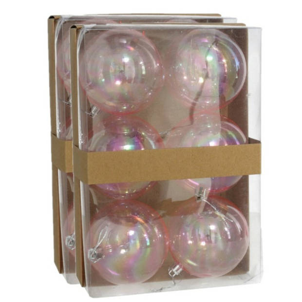 Kerstballen - 12x st - 8 cm - kunststof - transparant parelmoer - Kerstbal