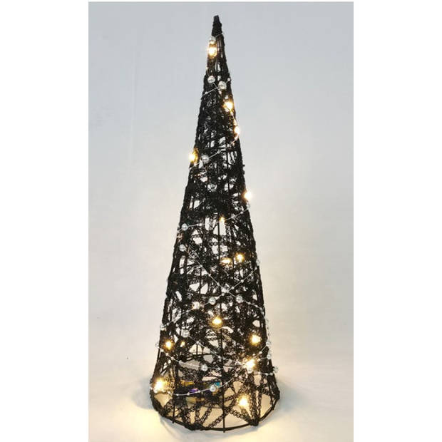 LED piramide kerstboom - H40 cm - zwart - rotan - kerstverlichting - kerstverlichting figuur