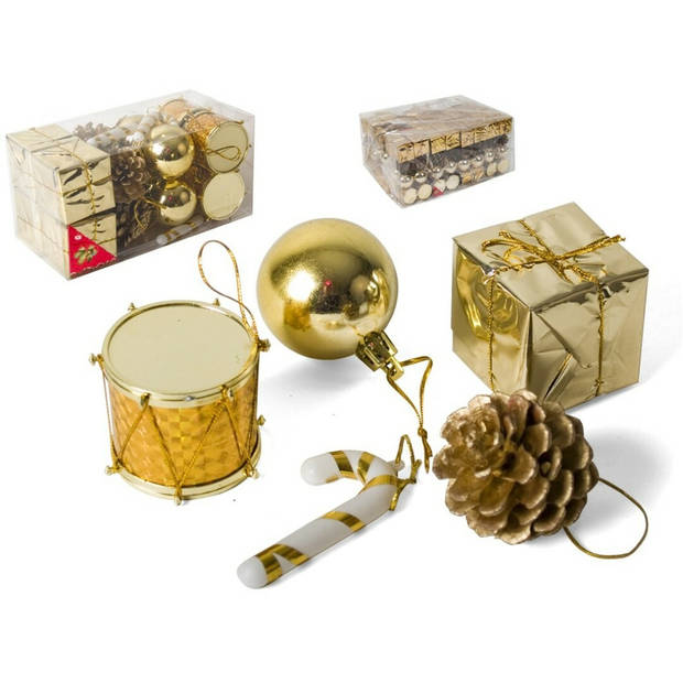 Kerststukje ornamenten - 20-delig - goud - plastic - 5 cm - Kerststukjes