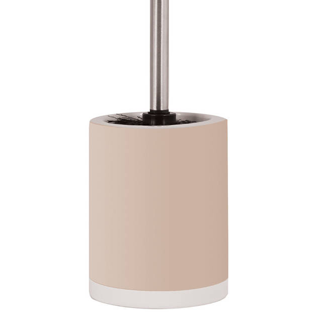 MSV Shine Toilet/wc-borstel houder - 2x - keramiek/metaal - beige - 38 cm - Toiletborstels