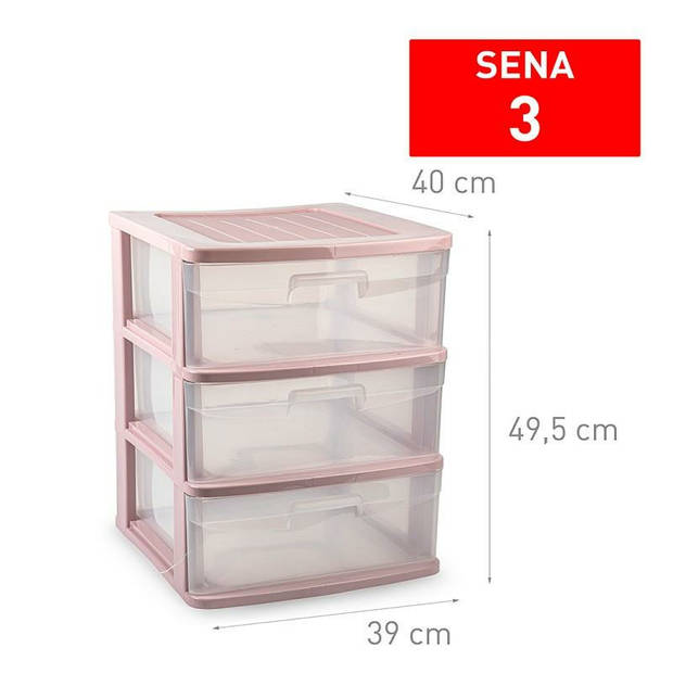 Plasticforte Ladeblokje/bureau organizer 3x lades - transparant/rozeA - L39 x B40 x H49 cm - Ladeblok