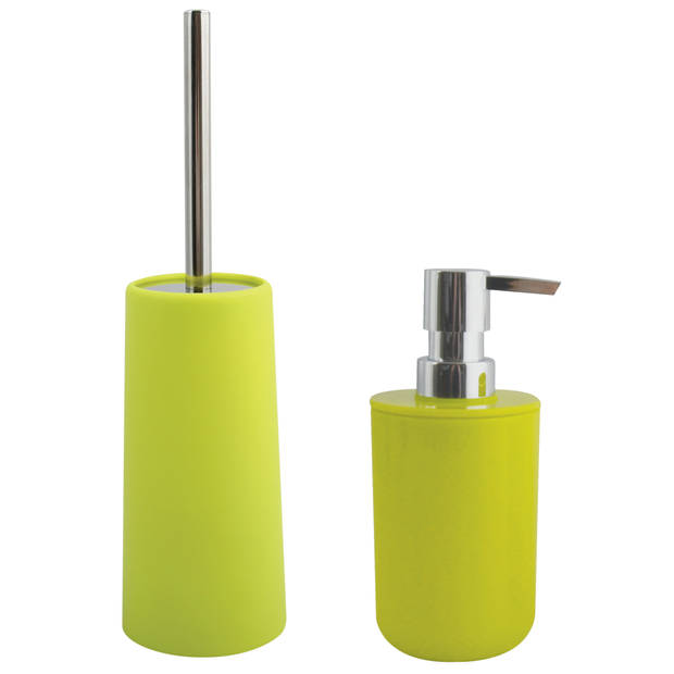 MSV Toiletborstel in houder 35 cm/zeeppompje set Moods - kunststof - lime/appel groen - Badkameraccessoireset