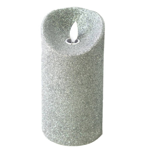 Gerim LED kaars/stompkaars - 2x - zilver - H15 cm - glitters - LED kaarsen