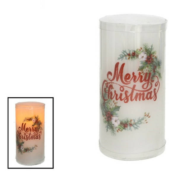 Merry Christmas LED kaars/stompkaars - 2x stuks - H15 cm - LED kaarsen