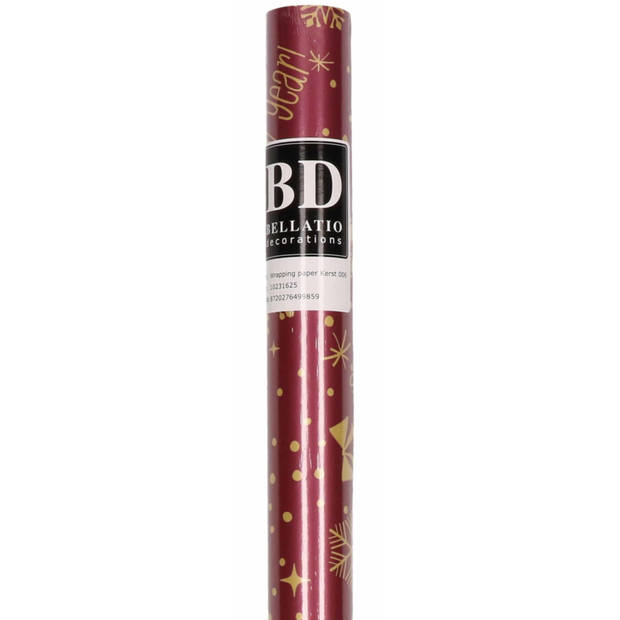 3x Rollen inpakpapier/cadeaupapier Kerst print bordeaux rood 2,5 x 0,7 meter 70 grams luxe kwaliteit - Cadeaupapier