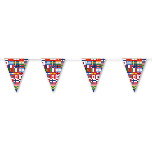 Landen thema vlaggenlijn feestslinger - 2x - internationale vlaggen - 350 cm - Versiering/feestartikelen - Vlaggenlijnen
