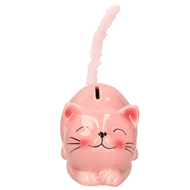 Dieren spaarpot voor kind/volwassenen katje/poes - Keramiek - roze - 19 x 9 cm - Spaarpotten