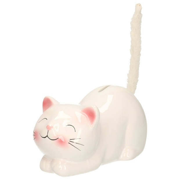 Dieren spaarpot voor kind/volwassenen katje/poes - Keramiek - wit - 19 x 9 cm - Spaarpotten