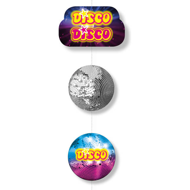 Disco eighties thema hangende slinger - discoballen - 150 cm - karton - versiering/feestartikelen - Hangdecoratie