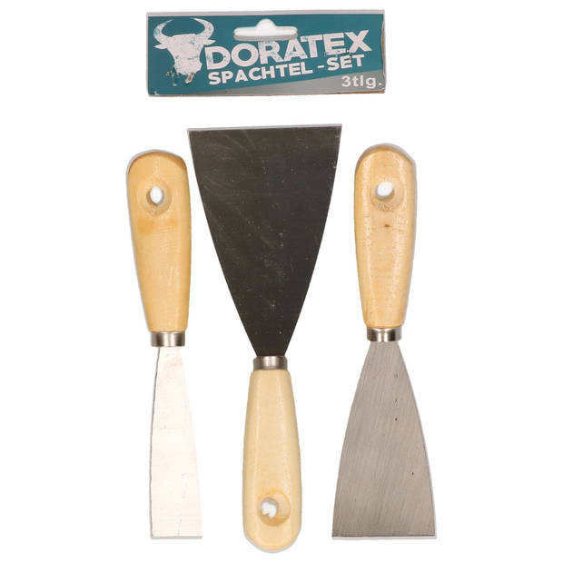 Doratex Plamuurmessen set 3-delig - 30 mm - 50 mm - 80 mm - staal - hout - Plamuurmessen