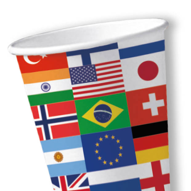 Landen thema feest wegwerp bekertjes - 10x - 250 ml - karton - internationale vlaggen - Feestbekertjes