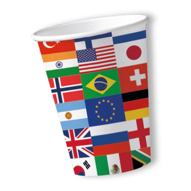 Landen thema feest wegwerp bekertjes - 20x - 250 ml - karton - internationale vlaggen - Feestbekertjes