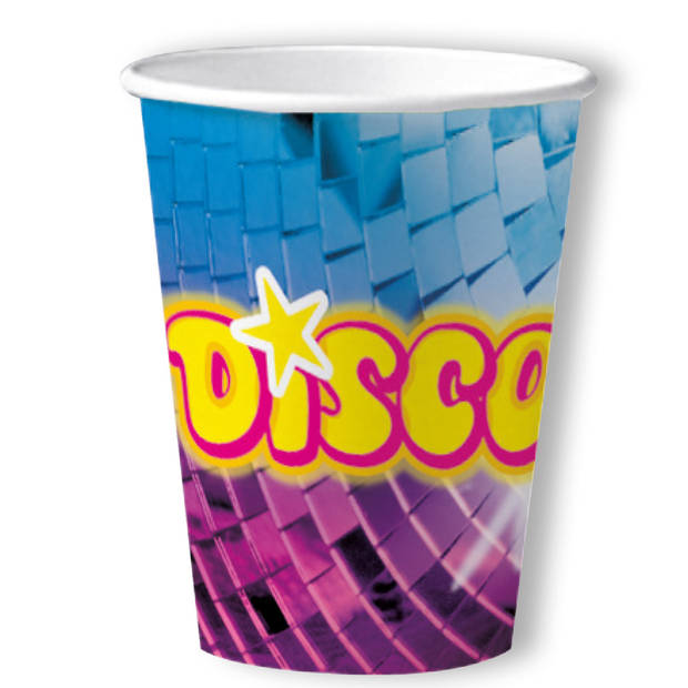 Disco feest wegwerp bekertjes - 20x - 250 ml - karton - jaren 80/disco themafeest - Feestbekertjes