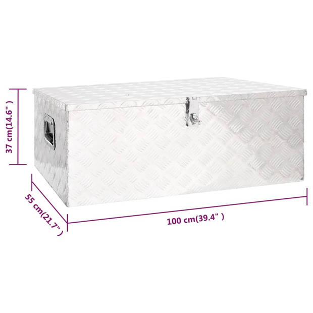 vidaXL Opbergbox 100x55x37 cm aluminium zilverkleurig