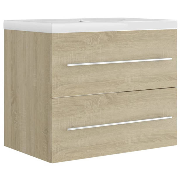 The Living Store Sonoma Eiken Wastafelkast - 60 x 38.5 x 48 cm - Ingebouwde witte keramische wastafel