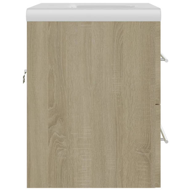 The Living Store Sonoma Eiken Wastafelkast - 60 x 38.5 x 48 cm - Ingebouwde witte keramische wastafel